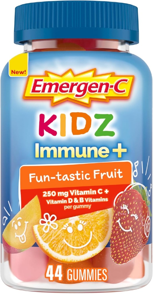 Emergen-C Kidz Vitamin C Supporto immunitario Gummies Fun-Tastic Fruit 44CT include Zinco, Manganese, B Vitamine e Vitamina D per Back to School Essentials
