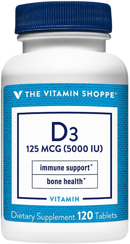 Vitamina D3 5000UI Softgel, susţine sănătatea osoasă şi imună, ajută la creşterea celulară şi la absorbţia calciului, Gluten Free & Once Daily Formula (120 comprimate)