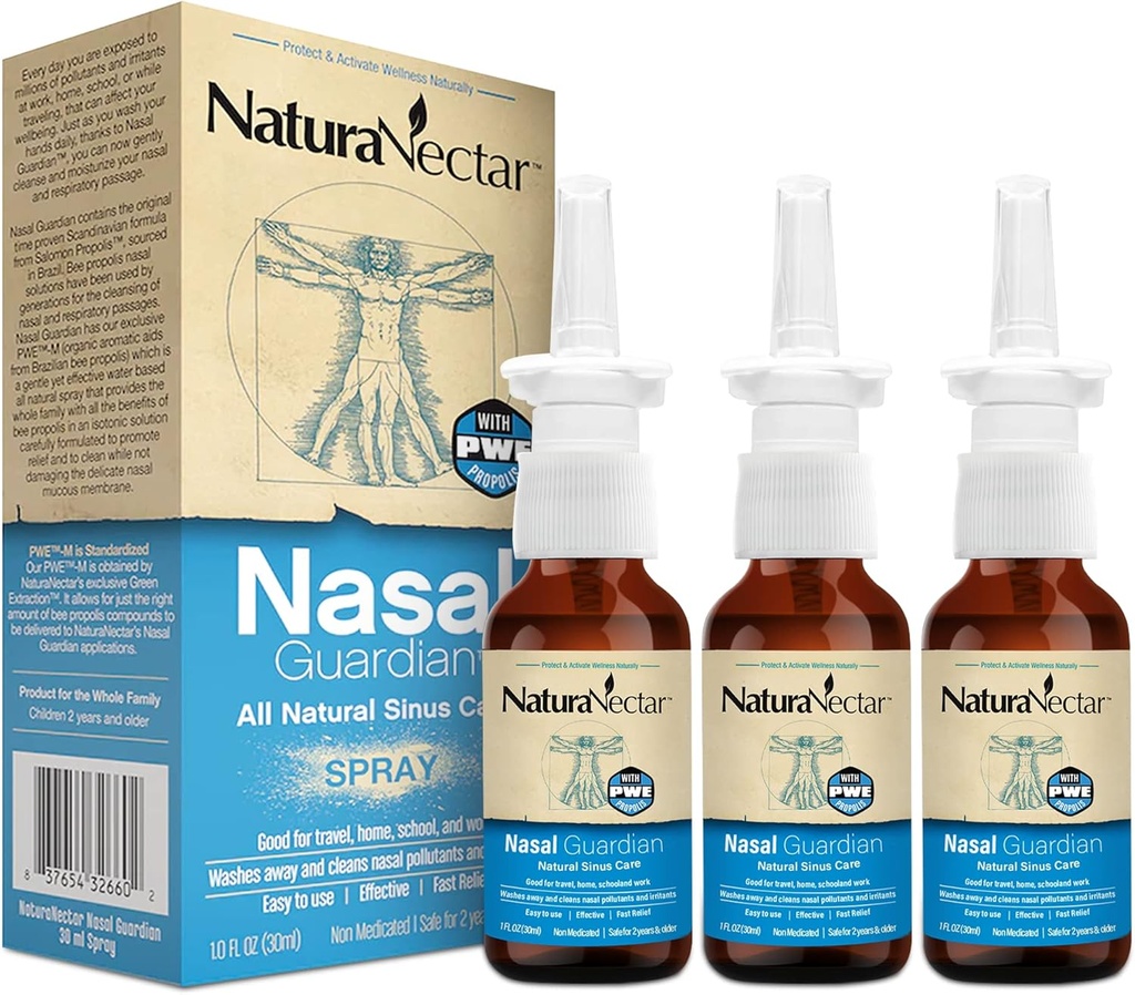 NaturaNectar Bee Propolis Nasal Spray Saline Sinus Rinse & Relief Shuse 124; Pure Brasiliansk Propolis & Ingredienser Б124; Gentle & No Burning Sensation