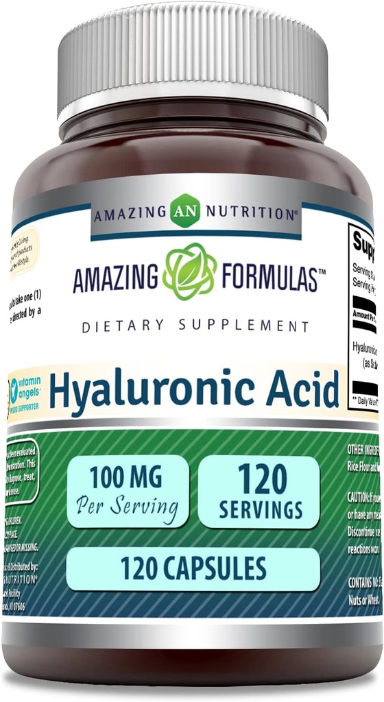 Amazing Formulas Hyaluronic Acid 100 Mg Supplement | Capsules | Non-GMO | Gluten-Free | Made in USA (1 Pack | 120 Count)
