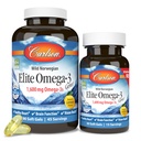 Carlson - Elite Omega-3 Gems,1600 mg Omega-3 Fatty Acids Including EPA and DHA,Norwegian, Wild-Caught fish oil Supplement,Sustainably Sourced Capsules, Lemon, 90+30 Softgels
