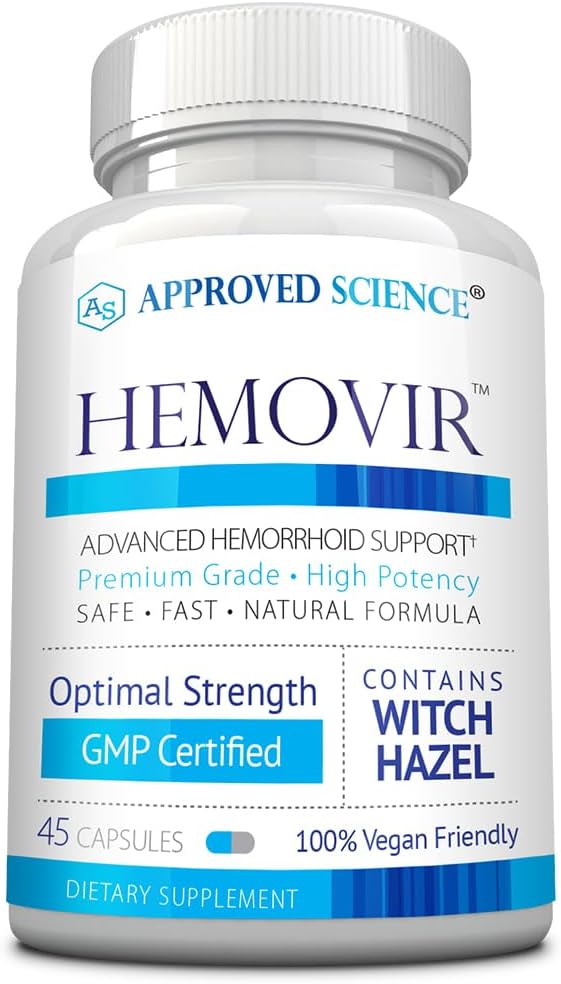 Aprobado Ciencia Hemovir - Hemorrhoid Soporte Suplemento - Hazel de bruxas, Chestnut de cabalo - 45 cápsulas - 1 botella - Vegan