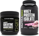 NutraBio sáng tạo ra Monohydrate, Unflavaored, 150g và Whey Protein cô lập, kem dâu tây, phụ thêm năng lượng đậu phụ, tăng trưởng cơ bắp, phục hồi và sức khỏe