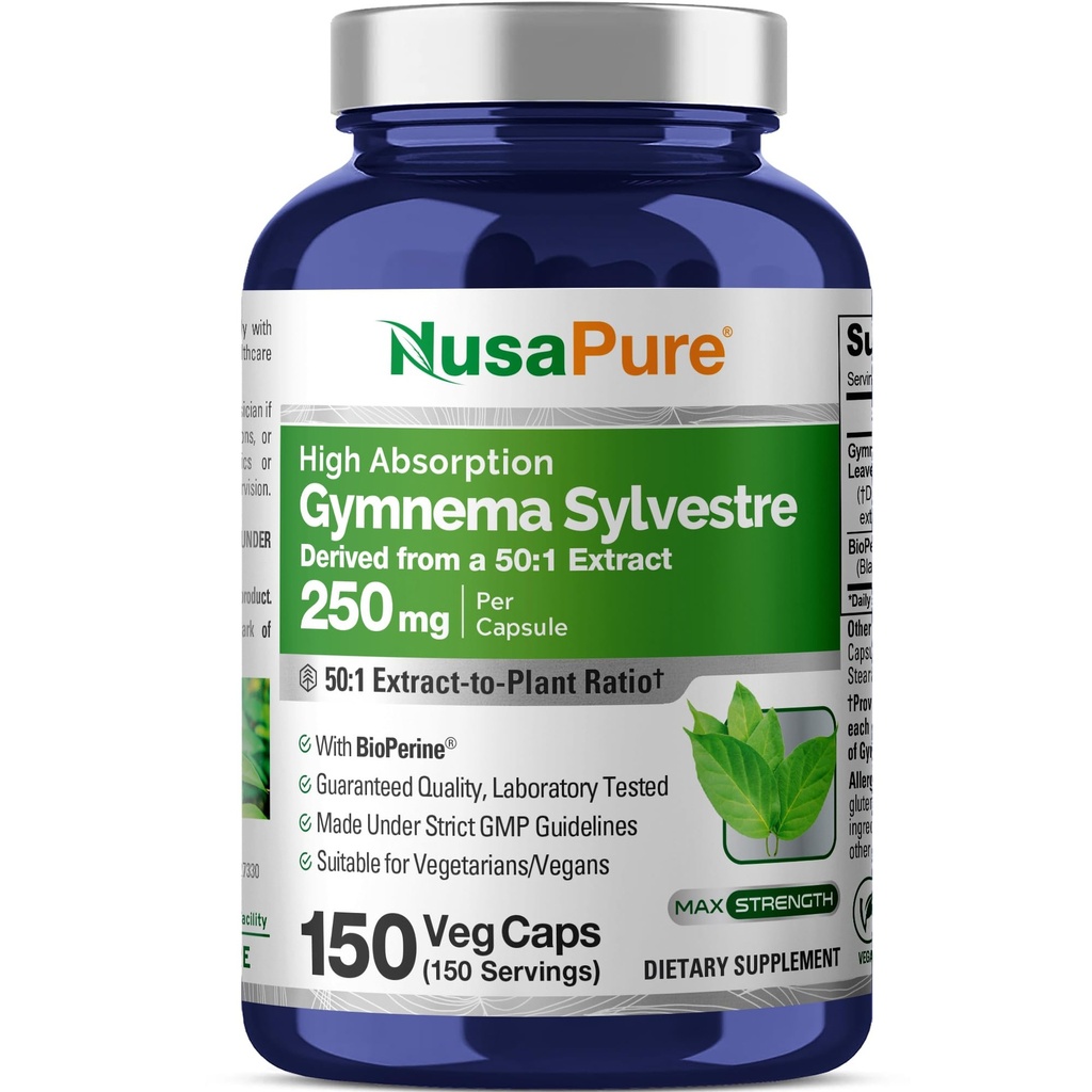 NusaPure Gymnema Sylvestre, 250 mg, 150 Veg Capsules (Non-GMO, Vegan)