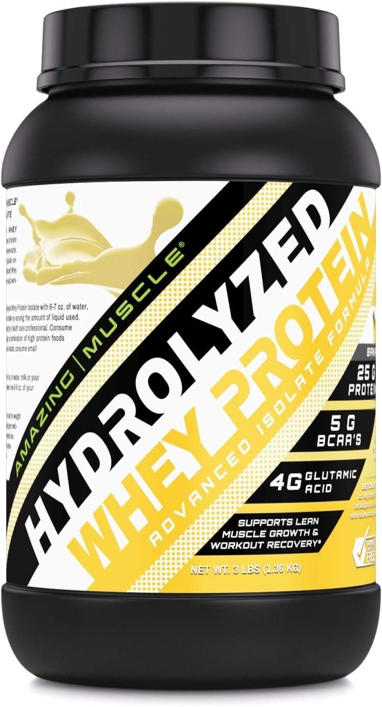 Amazing Muscle Ultra Pure Hydrolyzed Whey proteína isolato * soporta o crecemento muscular Lean e recuperación rápida (Banana)
