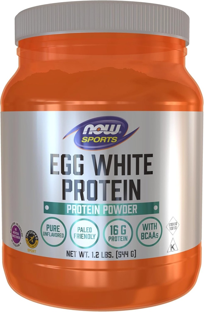 NOW Sports Nutrition, Egg White Protein, 16 g With BCAAs, Unflavored Powder, 1.2-Pound