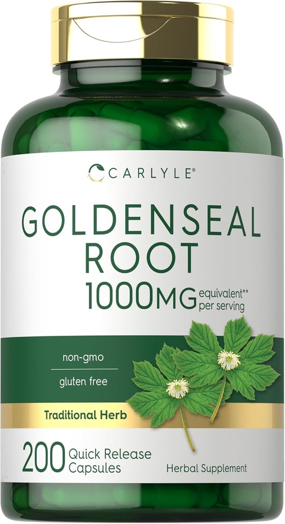 Carlyle Goldenseal Root Capsules 1000mg - 200 count - Traditional Herb supplement - Non-GMO, Gluten Free