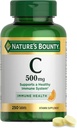 Nature's Bounty Vitamine C 500mg, Ondersteunt een gezond immuunsysteem, Dagelijks vitaminesupplement, 250 Vegetarische tabletten