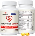 Ubiquinol CoQ10-600mg-Softgel, Active Coq10 Ubiquinol Supplement with Vitamiine E & Omega 3, 6, 9, High Absorption-Coenzyme-Q10, Tehokas antioksidantti energiantuotantoon, testattu, 60 Count