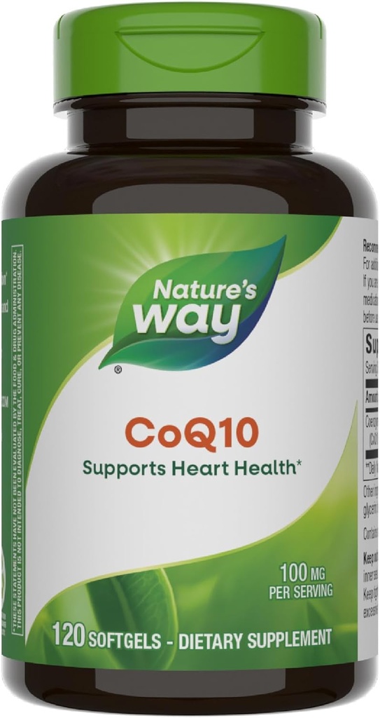 Naturens måte CoQ10 med Ubiquinon, støtter hjertehelse*, støtter cellulær energiproduksjon*, 100 mg per servering, 120 Softgels