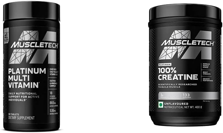 MuscleTech Creatine Monohydrate Power Pure Micronized Muscle Resource + Builder & Platinum Multiвитамини за имунна поддръжка 18 Витамини и минерали
