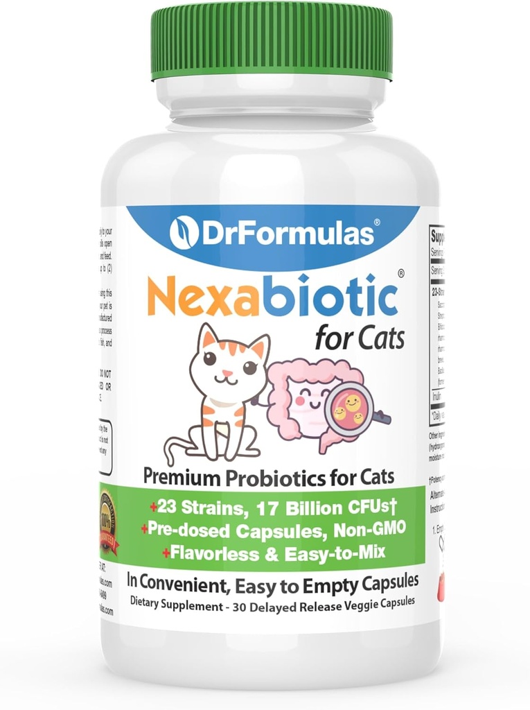 Dr.Formulas Nexabiotics Probiotics per als Cats Powder  Treats Diarhea for Pets amb Sacomiys Boulardii Lactobalus, Bany Probiotics suplementaris per a la salut Digestal 30 Capsule
