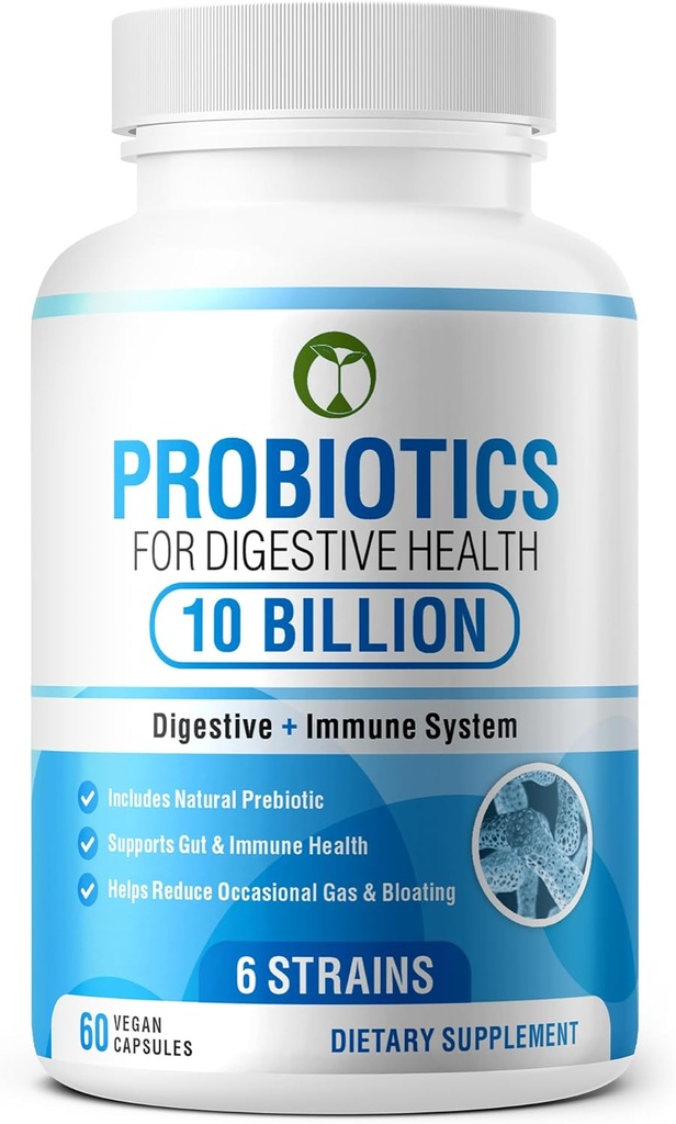 Digestive Health 60 Capsules üçün probiotiklər / 10 milyar CFU Scientifically Formulated Multi Strain Probiotik Dekorasiyası Men & Qadınlar üçün Prebiotiklər (10 milyard probiotik)
