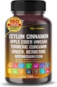 Ceylon Cinnamon Apple Cider Linegarkurmeric Turmeric Gurberine Gymnema Syvestre Milm Thistle Licorice -150 Capsules - ที่ผลิตในสหรัฐอเมริกา