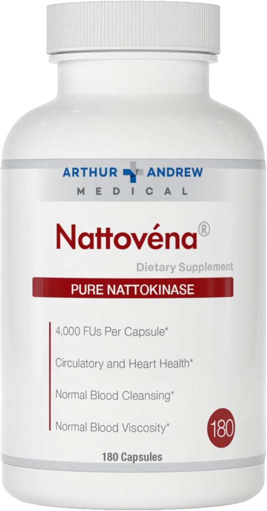 Arthur Andrew Medical, Nattovena, Pure Nattokinase Suplemento, dobre forza 4.000 FU por cápsula, 180