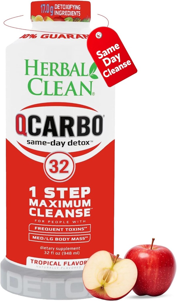 Herbal Clean Qcarbo32 Same-Day Detox Cleanse Drink (32 fl oz) - Tropikal Flavor Full Body Cleanse* Moderate Toxin Seviye *, B2 ve Vitamin B12 için Men & Women