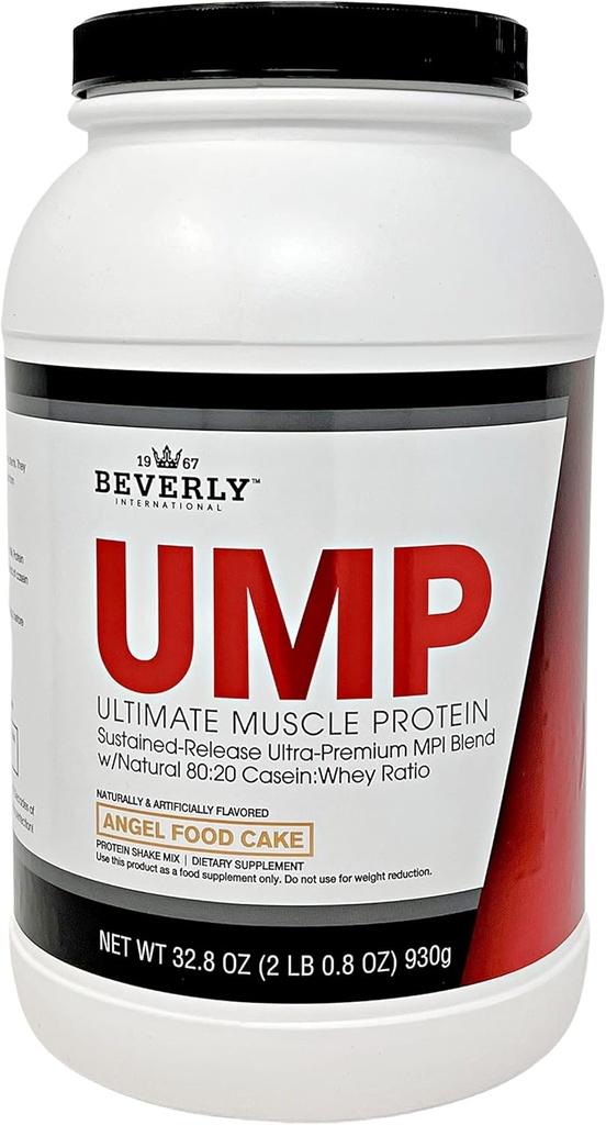 Beverly International UMP Protein Powder, Angel Food Cake. Edinstveno Whey-Casein razmerje gradi poševno mišico. Enostavno za prebavo. No Bloat. (32,8 oz) 2lb .8 oz