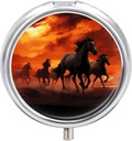 Лошади Red Glowing Clouds Pill Box Round Pill Box 3 Compartment Декоративный карман или кошелек Портативная медицина Таблетка Витамин держатель Организационный чехол таблетки для кошелька Pocket Travel Gift
