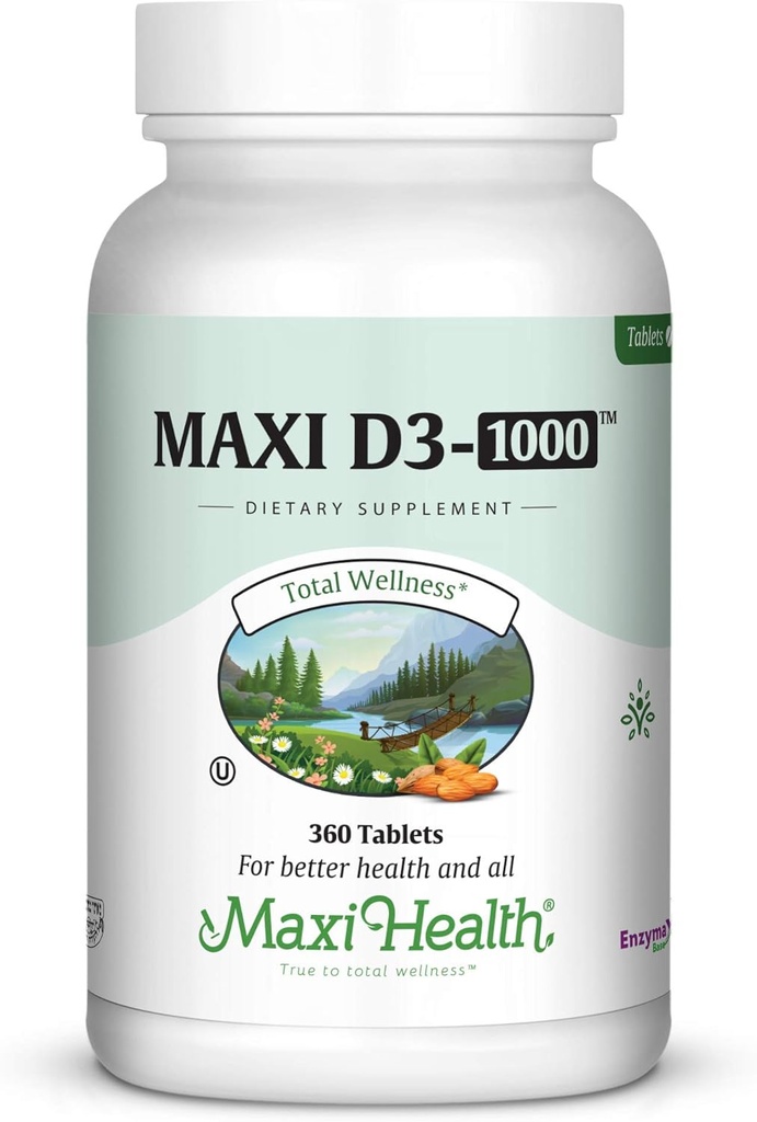 Maksimum-Health Vitamin D3 1000 IU - untuk Fungsi Otot Sehat, Kesehatan Tulang dan Dukungan Imune - 360 Tablet - Suplemen Kosher Terbaik untuk Dewasa