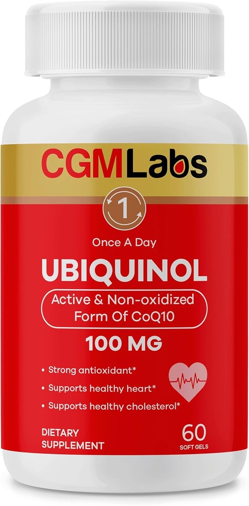 Ubiquinol 100MG Active & Non-Oxidized(Reduced) Form of CoQ10 - Strong antioksidants Diētiskā Papildinājums, Atbalsta veselība, Veselīgs holesterīns - 60 Softgels by CGM Labs