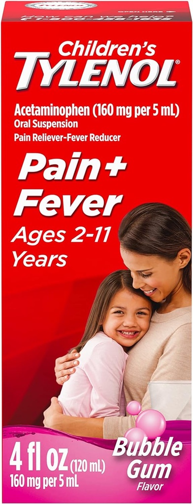 طب تعليق الأطفال، دواء الأطفال السائل للآلام المخففة " Fever Reducer for Cold + Flu Symptoms, Aspirin-, Ibuprofen- " Alcohol- Free, Bubble Gum, 4 fl. oz