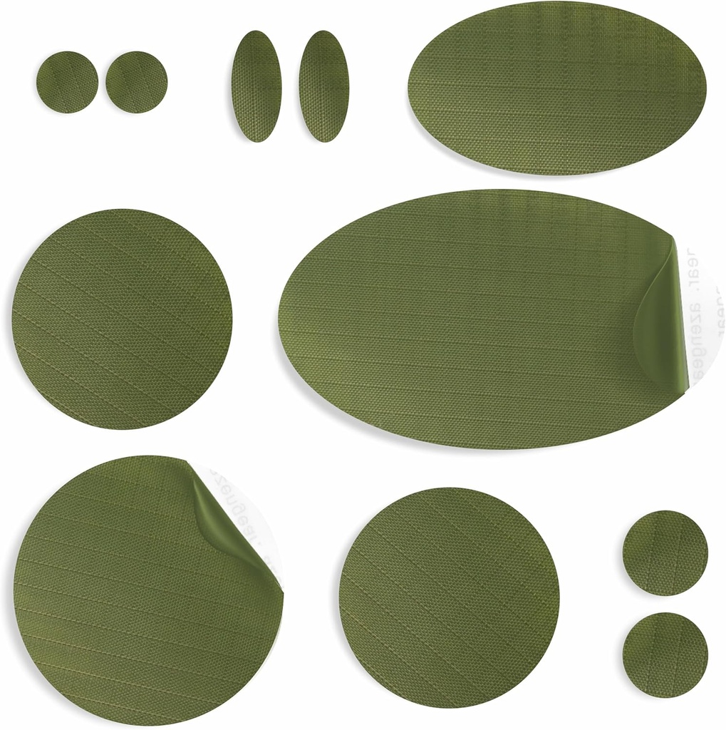 aZengear Repair Patches for Jackets, Tent, Shoe Toe, Air Mattress, Inflatables, PVC Gear - Waterproof, Self-Adhesive, Tear-Cold-Heat-Resistant, Down Puffer Coat (11 Pcs, Olive)