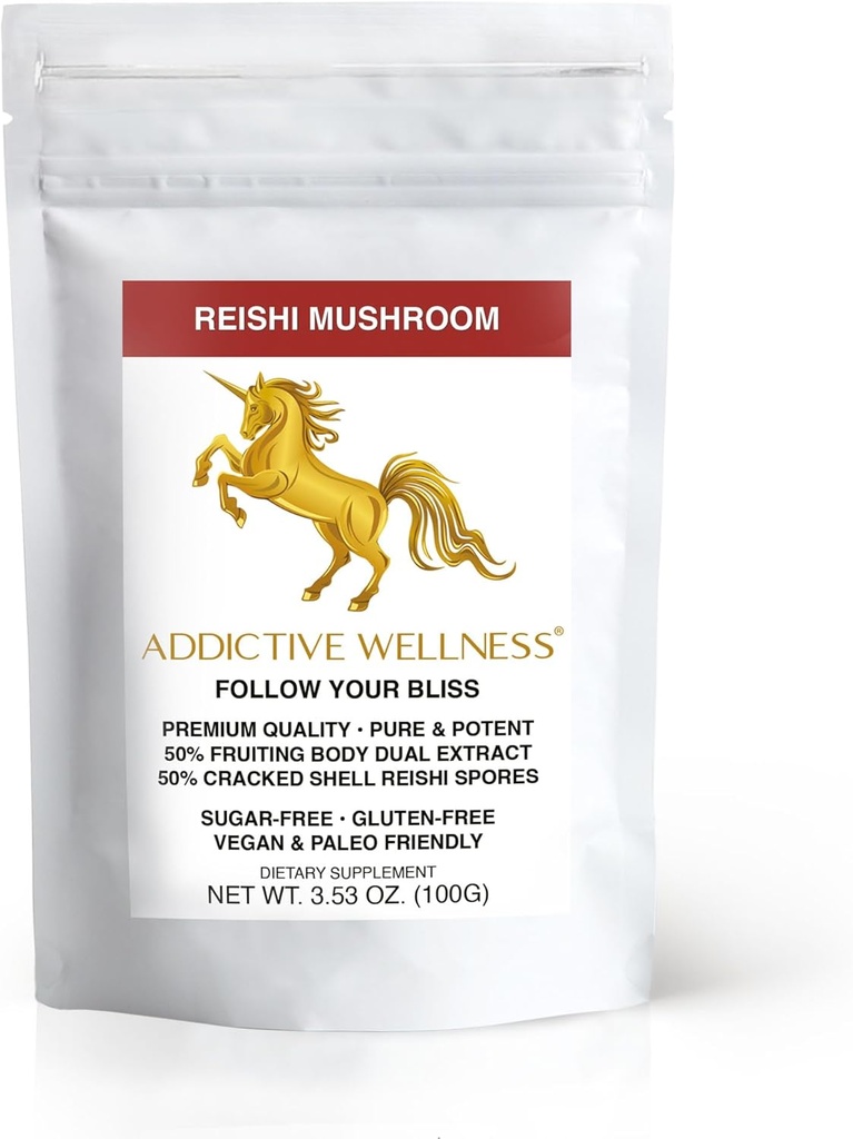 A) Wellness Reishi Mushroom Extract Powder + Spores (50/50 nahasketa) Wood Grown Pure & Potent Wildcrafted Ganoderma (100 Grams)