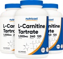Nutricost L-Carnitine Tartrate 500 mg, 240 Capsules - 1000 mg Per Servis (3 Şişe)