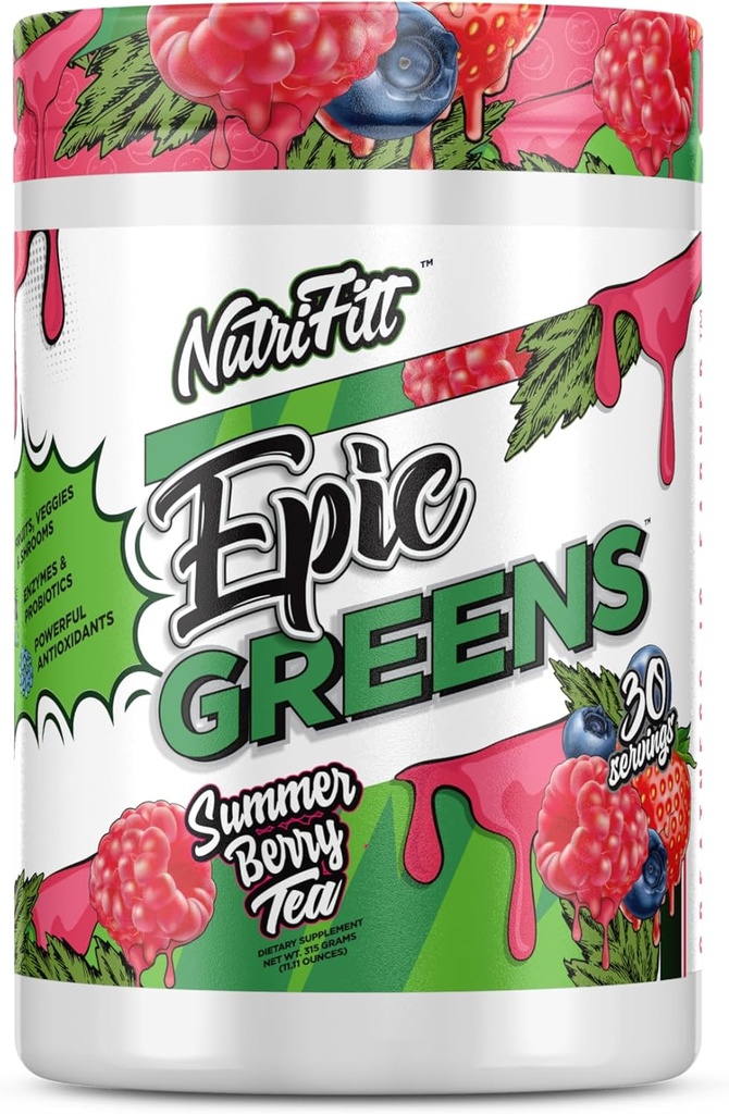 NutriFit Epic Greens, đóng gói với chất chống oxy hóa học, trái cây, Vegies và Mushrooms, trưng bày nhanh chóng (30 Phục vụ, trà Summer berry)