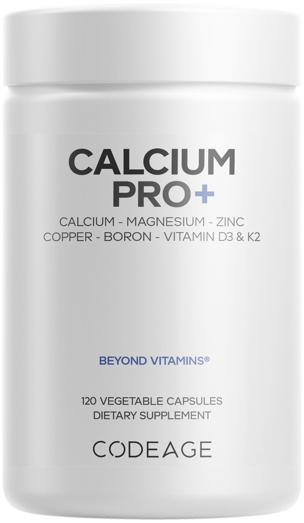 Codeage Calcium 250mg Supplement, Vitamin D3, Magnesium, Zinc, Copper, Boron, Vitamin K2-2-Month Supply - Elemental & High Calcium Vitamins Pills, Non-GMO - 120 Capsules