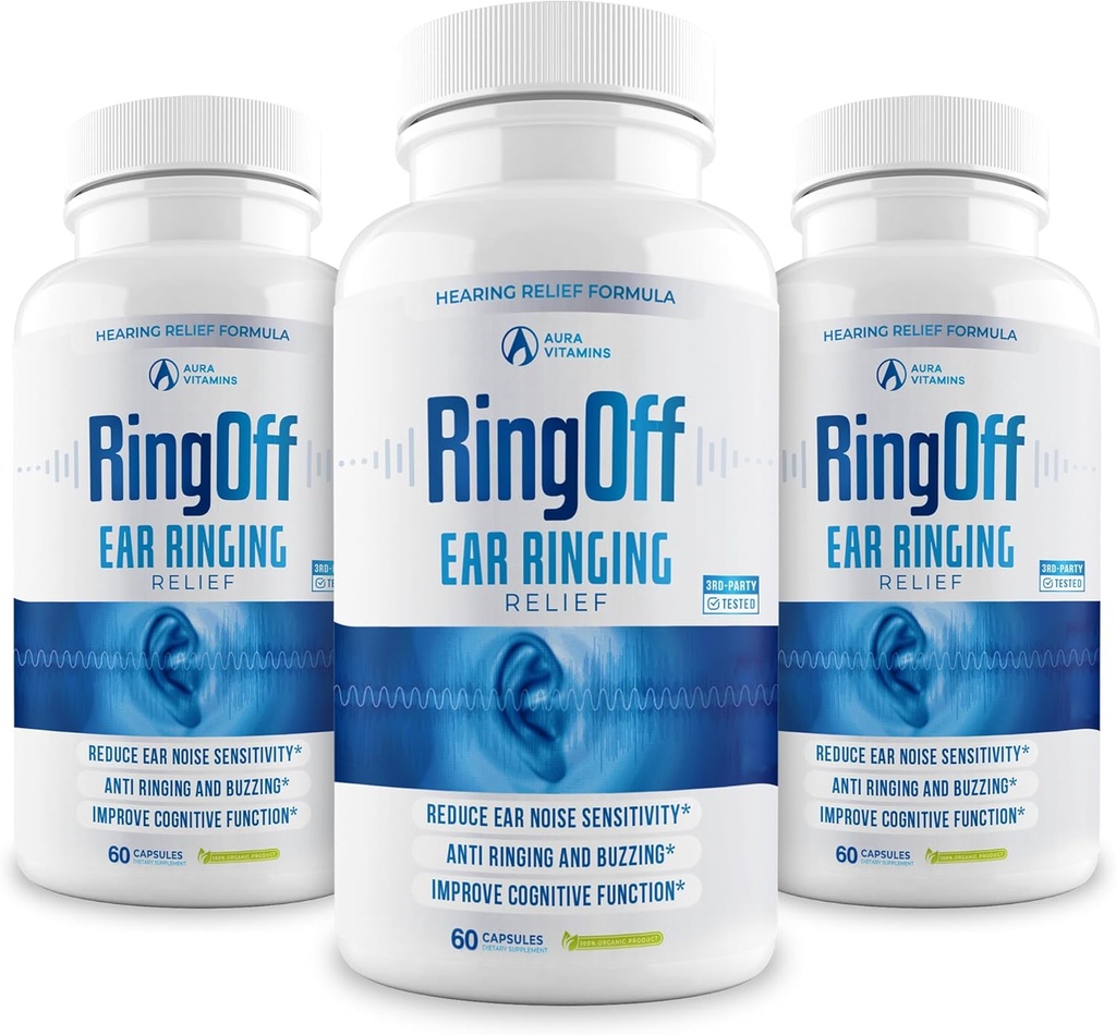 Ring Off (180 Caps) - Tinnitus Relief för Ringing Ears, Clear Tinnitus Quieting Ear Ringing Relief & Restoring Inner Peace, Ginkgo Biloba, Zink Picolinate & More - Effektiv Hearing Health Support