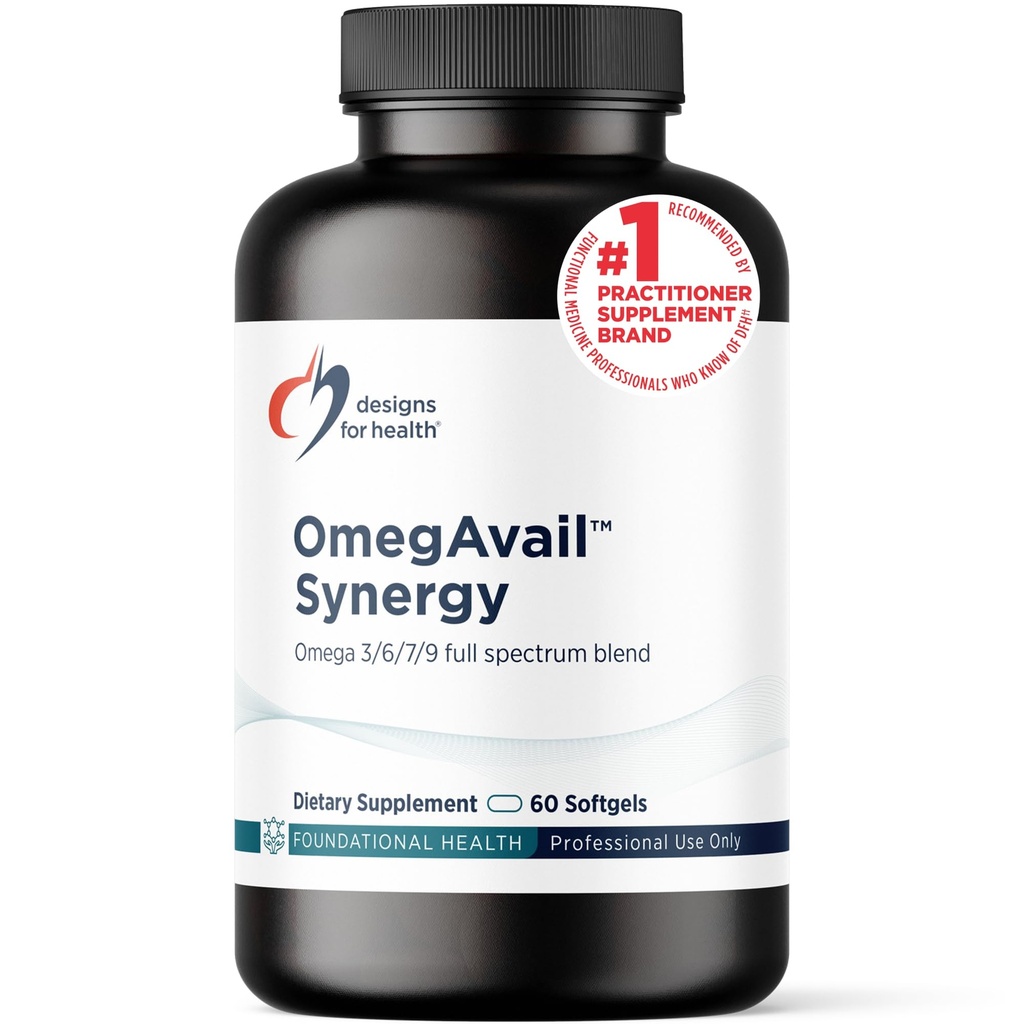 Designs for Health OmegAvail Synergy - Omega Complex for Adults - Omega 3-6-7-9 Fatty Acids from Borage and Macadamia Oil + Triglyceride (TG) Fish Oil with DHA & EPA (60 Softgels)