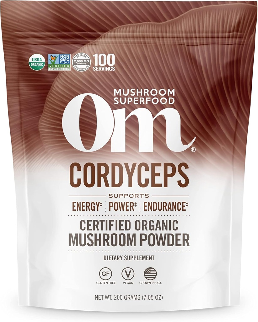 OM Mushroom Cordyceps Toz 7.05 oz (100 Xidmət) - Organic, Vegan, Non-GMO, Gluten-Free - Enerji, Stamina & Endurance Support - İdman üçün Adaptogen Superfood, Performans, Smoothies & Tea