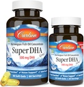 カールソン - スーパー DHA 宝石, 500 mg DHA サプリメント, 640 mg 脂肪酸, ワイルドキャッチ ノルウェー北極魚油濃縮物, 持続的に供給北欧魚油カプセル, 60 + 20 ソフトゲル
