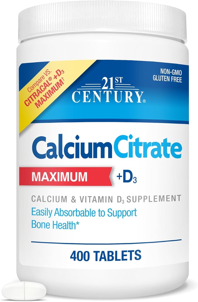 21st Century vitaminer Kalsium Citrat Plus D3 Maksimal tablett, 400 telling