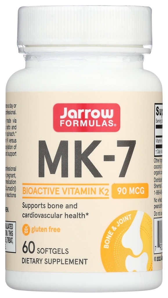 Jarrow Formulas MK-7 Vitamin K2 Softgels, 90 mcg, 60 CT