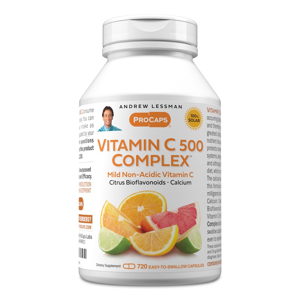 ANDREW LESSMAN Vitamin C 500 Complex 720 Capsules - Non-Acidic Vitamin C Plus Citrus Bioflavonoids for Immune System and Anti-Oxidant Support, No Stomach Upset, Small Easy to Swallow Capsules