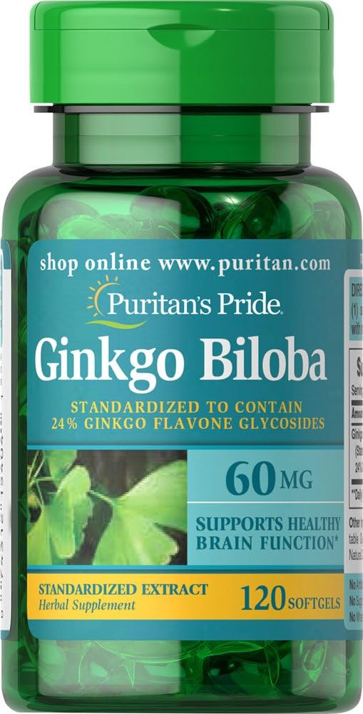 Puritan 's Pride Ginkgo Biloba Standaryzowany ekstrakt Nootropic 60 Mg Softgels, 120 Count