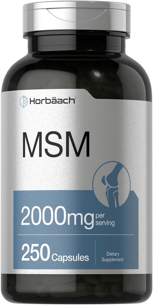 Horbäach MSM Supplement Kapsułki 124; 2000mg 124; 250 Count 124; Non- GMO i Gluten Free Formula 124; Methylsulfonylmetan