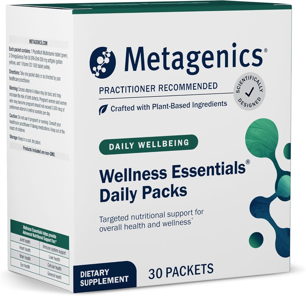 Metagenics Wellness Essentials Denné balenia - Multivitamín a Omega-3 Pakety s vitamínmi A, C, D, E & B - podporuje srdce, mozog, imunitné a kostné zdravie* - non-GMO, Gluten-free - GMP Certified Facility