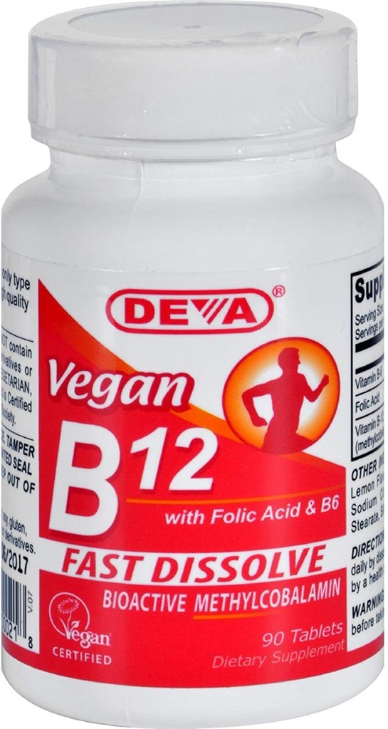 Deva Nutrition Vegan B12 Sublingüe 1000 mcg amb àcid fàlic i B6 no Certified Kosher - 90 tlat per Deva Nutrition