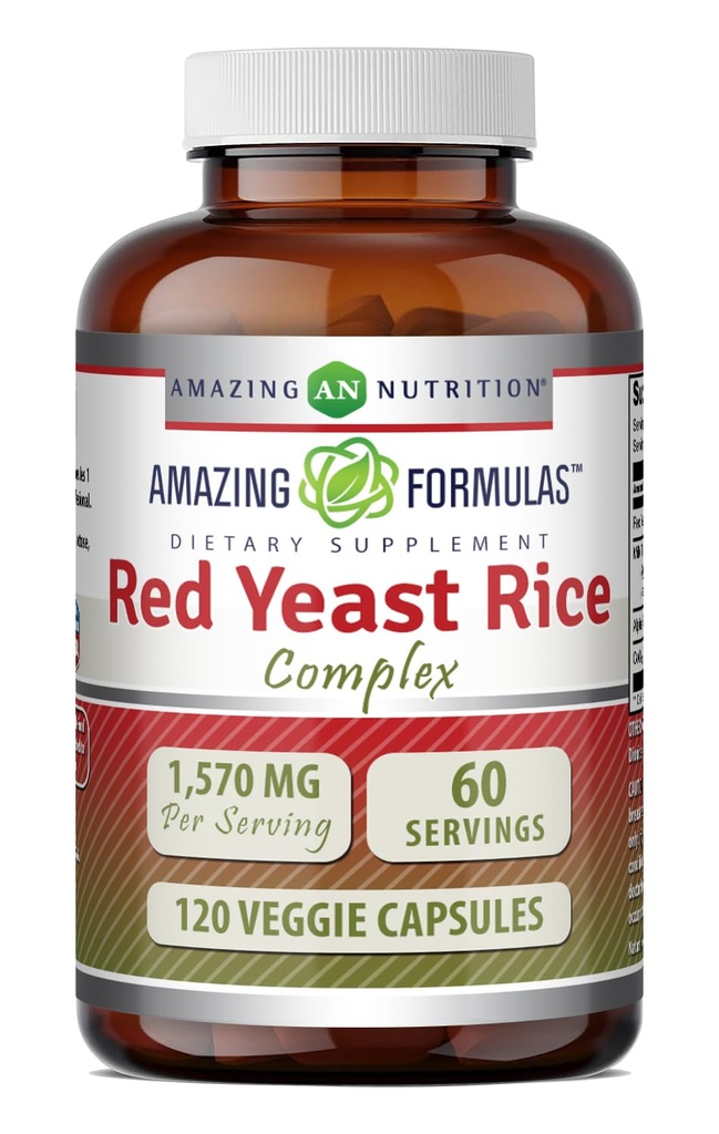 Amazing Formulas Red Yeast Rice Complex | 1570 Mg Per Serving | 120 Veggie Capsules | with Alpha Lipoic Acid, CoQ10, Milk Thistle Extract | Made in USA