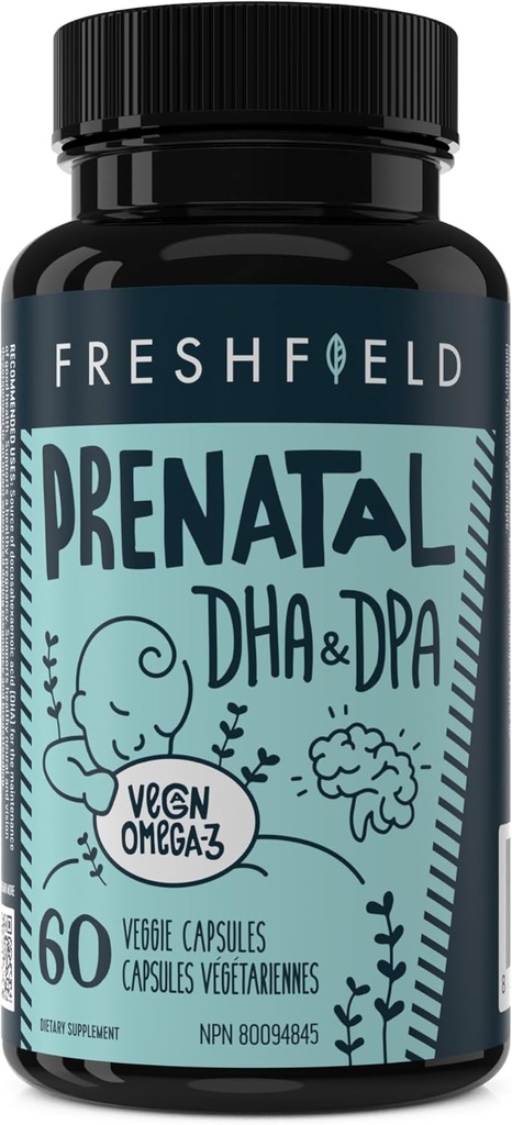 Freshfield Prenatal Vegan Omega 3 DHA: Säästev, Carrageen Free, kolmanda osapoole testitud, kompostitav pudel, süsiniku neutraalne. Toetab südant, aju, liigeste tervist w / DPA