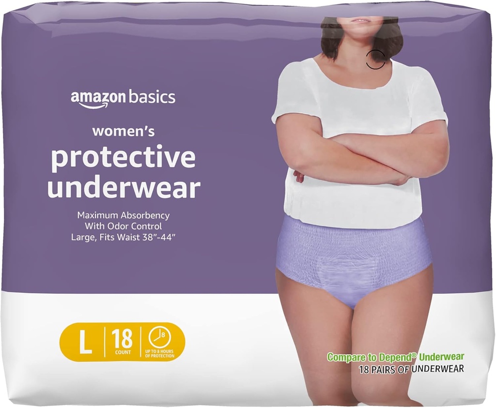 Grundlagen Inkontinenz Unterwäsche für Frauen, Schutz, Einweg, Postpartum, Maximale Absorbenz, Groß, Lavender, 18 Count