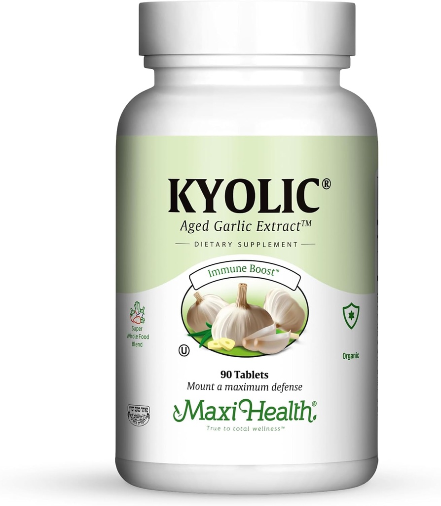 Maxi Health Kyolic Organic Knoblauch Supplement - Kosher Knoblauch Tabletten mit Kyolic Aged Knoblauch Extrakt für Immununterstützung - Vegetarische Knoblauch Pillen (90 Count)