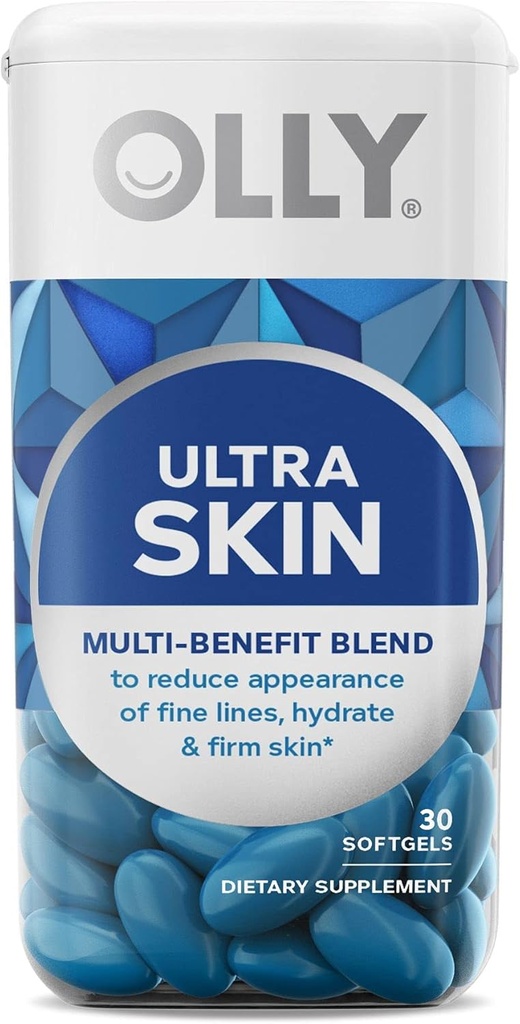 OLLY Ultra Strength Skin Softgels, Hydrate and Firm Skin, Hyaluronic Acid, Zeaxanthin, Lutein, Vitamin C, Skin Supplement, 30 Day Supply - 30 Count (Packaging May Vary)