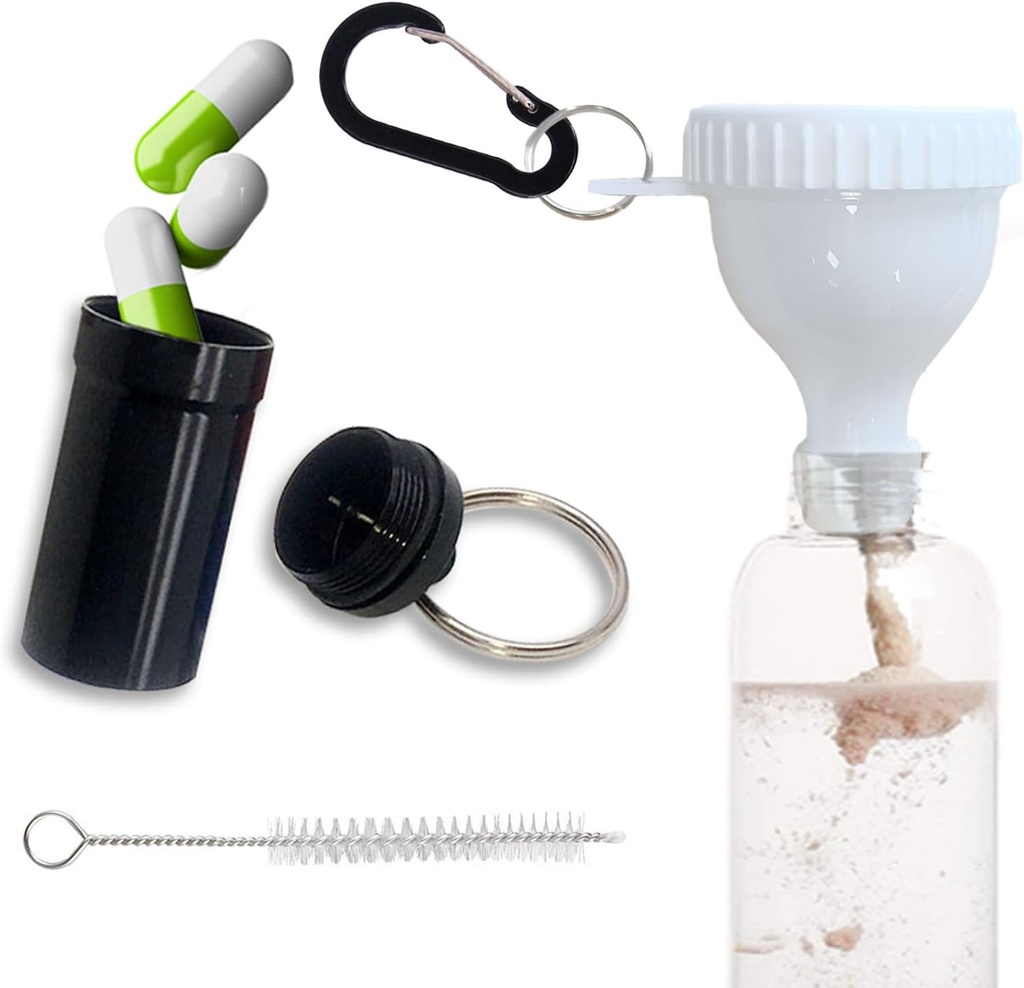 Proteïnepoeder Funnel set Travel Protein Poeder Containers Wit met 1 Carabiner 1 Borstel en 1 Mini Pocket Pill Box versterkt om te voorkomen dat Spills Gym Pre-workout Supplement Poeder Funnels