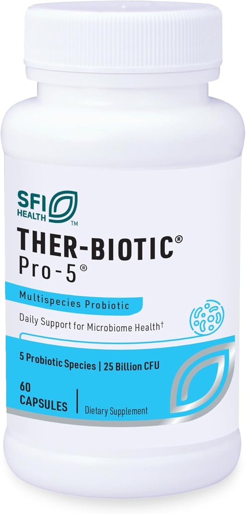 Klaire Labs SFI Health Pro-5 Probiotic - 25 miliardi di CFU High Dose Multispecies Gut Recolonization Support for Men & Women, Hypoallergenic & Dairy-Free (60 capsule)