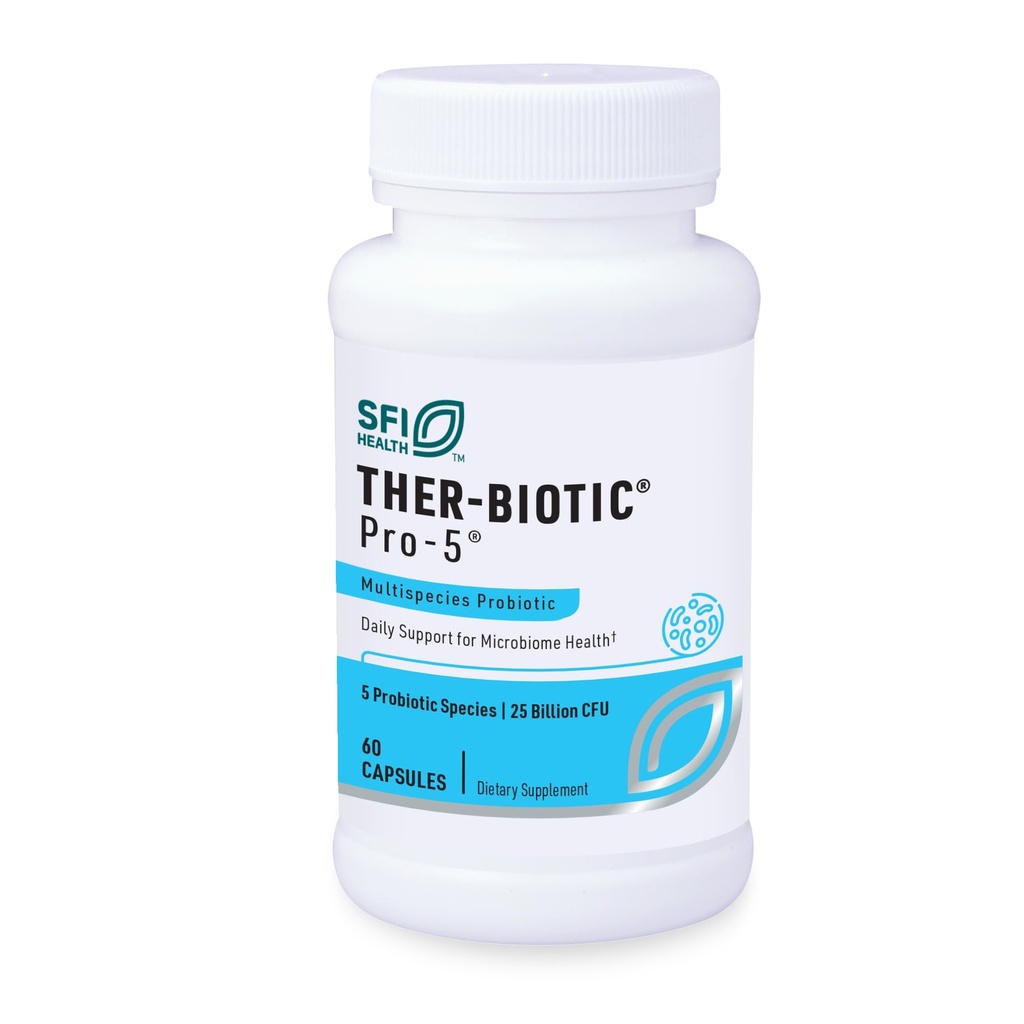 Klaire Labs SFI Health Pro-5 Probiotic, 60 Capsules | 25 Billion CFU High Dose Multispecies Gut Recolonization Support for Men & Women, Hypoallergenic & Dairy-Free