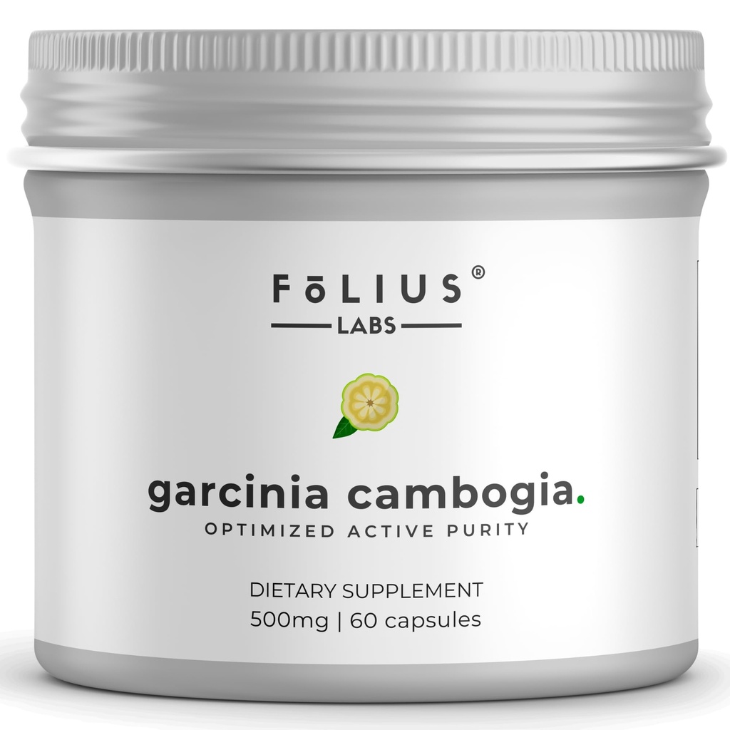 FOLIUS LABS Pure Garcinia Cambogia Extract Supplement 500mg - 100% Natural HCA Extract Concentrated to 60% - Supports Healthy Digestion and Metabolism - 60 Capsules